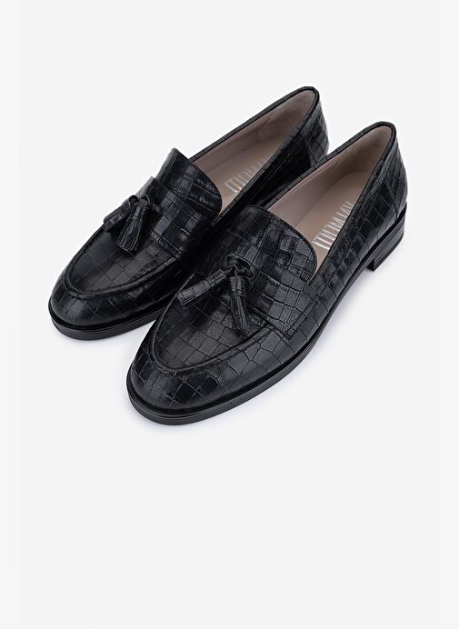 Valmenti Kadın Hakiki Deri Siyah Kroko Loafer Ayakkabı - Görsel 6