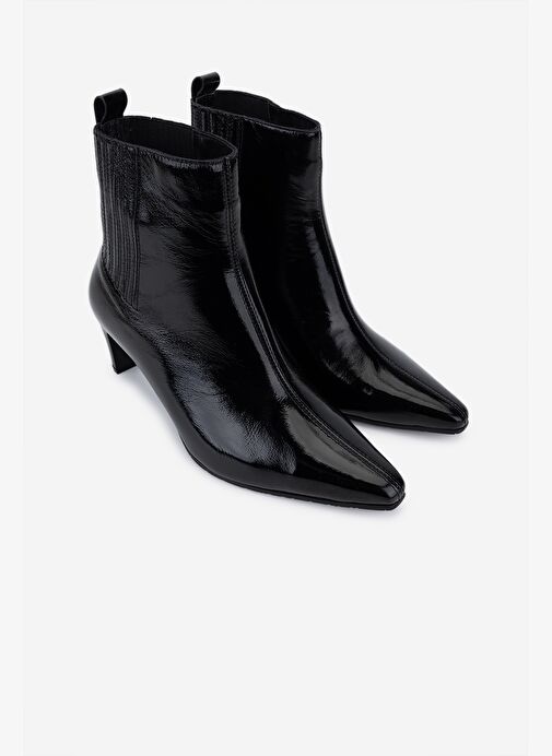 Valmenti Kadın Hakiki Deri Siyah Rugan Topuklu Bot - Görsel 3