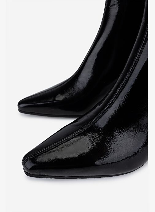 Valmenti Kadın Hakiki Deri Siyah Rugan Topuklu Bot - Görsel 4