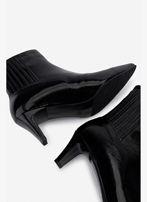 Valmenti Kadın Hakiki Deri Siyah Rugan Topuklu Bot - Görsel 5