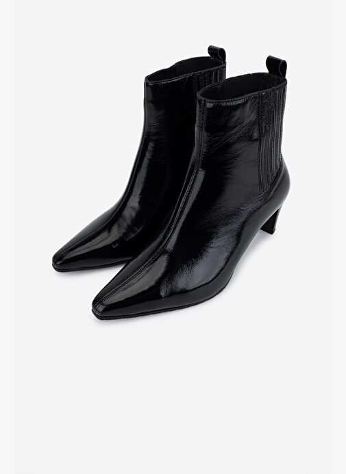 Valmenti Kadın Hakiki Deri Siyah Rugan Topuklu Bot - Görsel 6