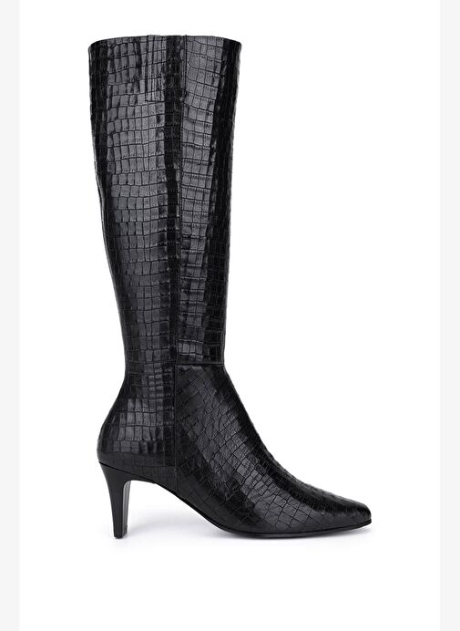 Tamer Tanca Kadın Hakiki Deri Siyah Kroko Klasik Çizme - Görsel 2
