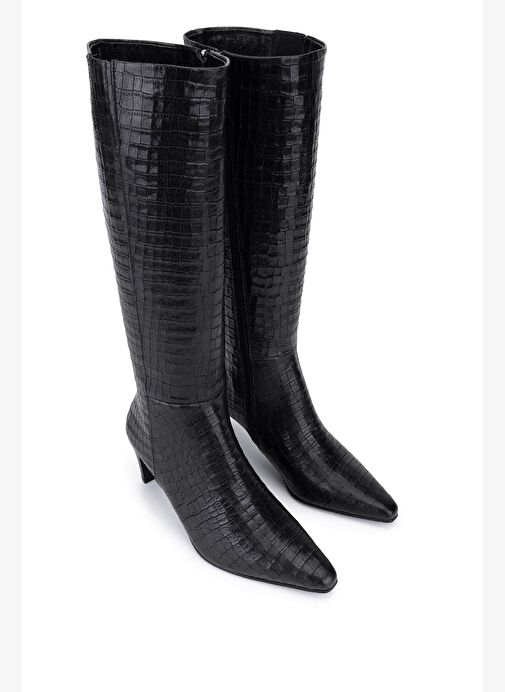 Tamer Tanca Kadın Hakiki Deri Siyah Kroko Klasik Çizme - Görsel 3