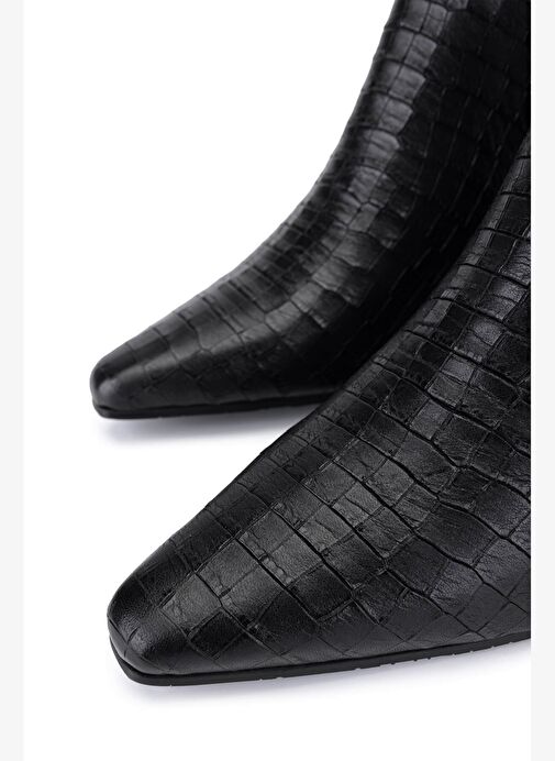 Tamer Tanca Kadın Hakiki Deri Siyah Kroko Klasik Çizme - Görsel 5