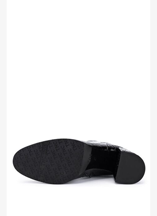 Tamer Tanca Kadın Hakiki Deri Siyah Rugan Klasik Bot - Görsel 4