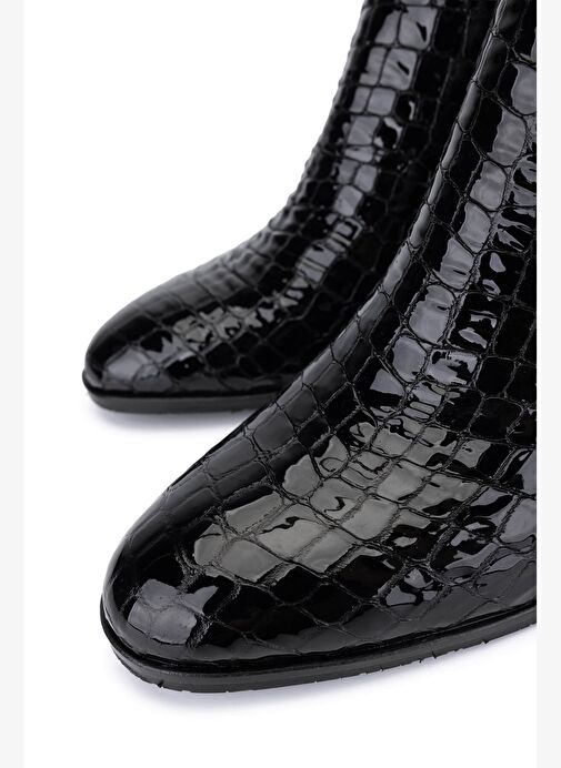 Tamer Tanca Kadın Hakiki Deri Siyah Rugan Klasik Bot - Görsel 5