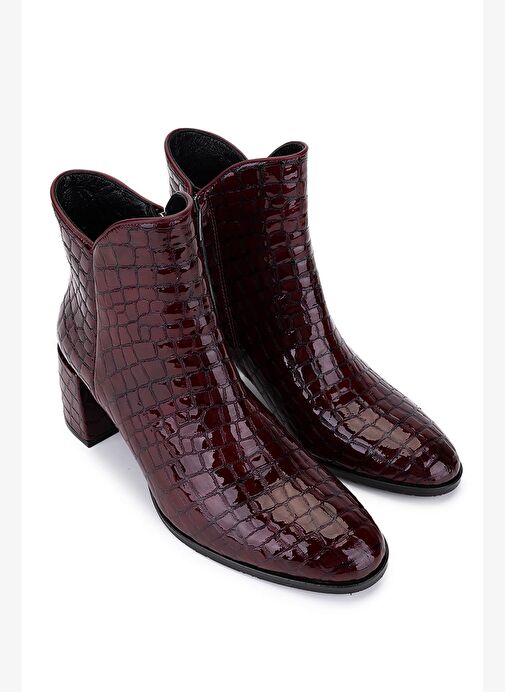 Tamer Tanca Kadın Hakiki Deri Bordo Rugan Klasik Bot - Görsel 3