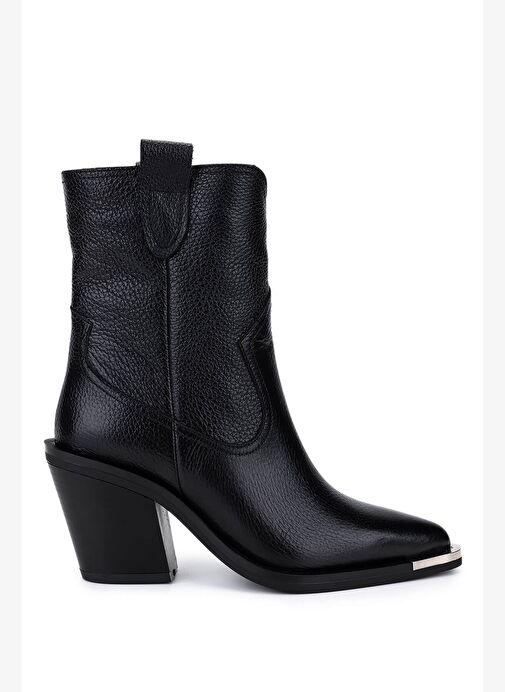 Tamer Tanca Kadın Hakiki Deri Siyah Floter Klasik Bot - Görsel 2