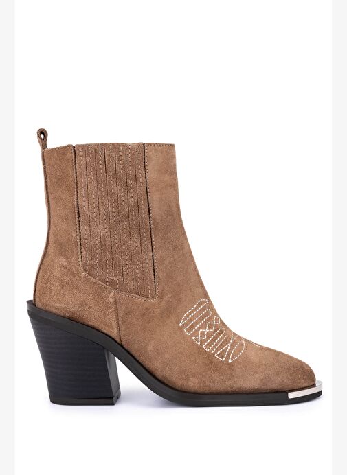 Tamer Tanca Kadın Hakiki Deri Taupe Süet Klasik Bot - Görsel 2