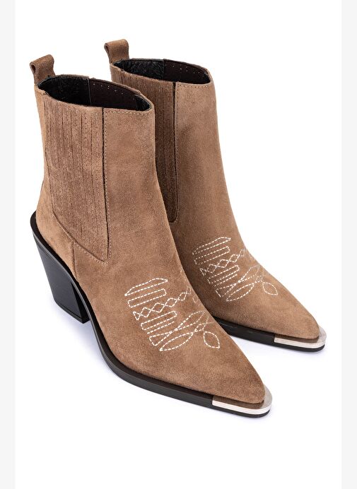 Tamer Tanca Kadın Hakiki Deri Taupe Süet Klasik Bot - Görsel 3