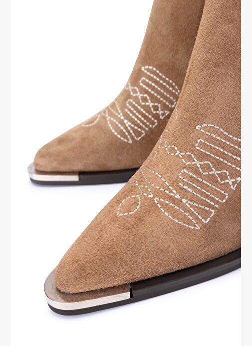 Tamer Tanca Kadın Hakiki Deri Taupe Süet Klasik Bot - Görsel 5