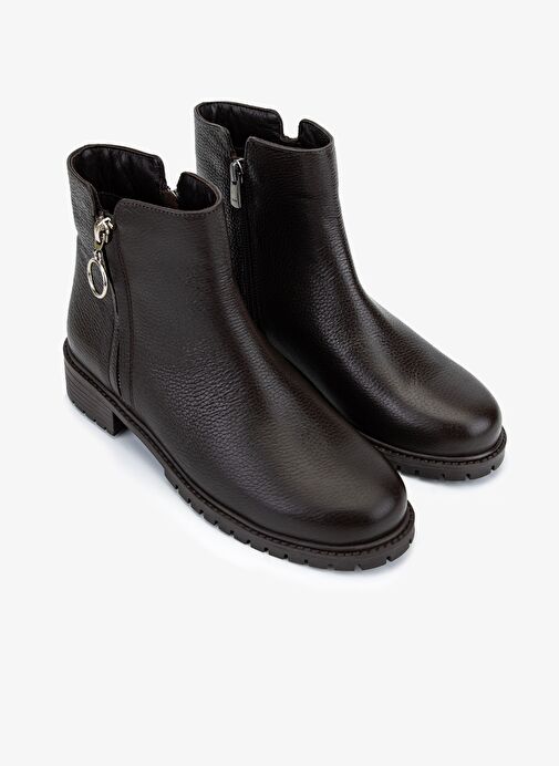 Valmenti Kadın Hakiki Deri Kahverengi Floter Düz Bot - Görsel 3