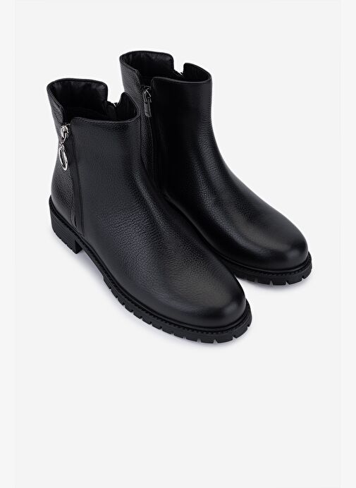 Valmenti Kadın Hakiki Deri Siyah Floter Düz Bot - Görsel 3