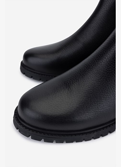 Valmenti Kadın Hakiki Deri Siyah Floter Düz Bot - Görsel 4