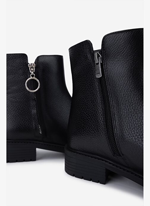 Valmenti Kadın Hakiki Deri Siyah Floter Düz Bot - Görsel 5