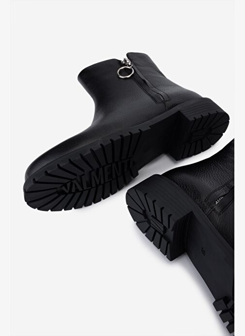 Valmenti Kadın Hakiki Deri Siyah Floter Düz Bot - Görsel 6