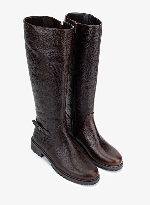 Valmenti Kadın Hakiki Deri Kahverengi Düz Çizme - Görsel 3