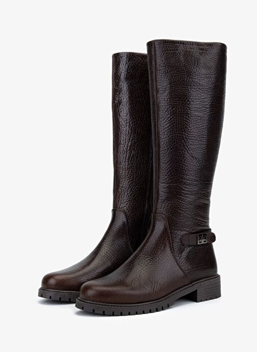 Valmenti Kadın Hakiki Deri Kahverengi Düz Çizme - Görsel 5