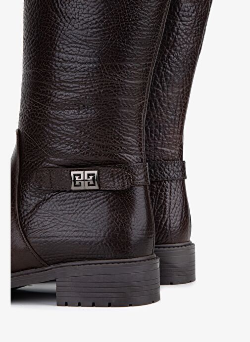 Valmenti Kadın Hakiki Deri Kahverengi Düz Çizme - Görsel 6