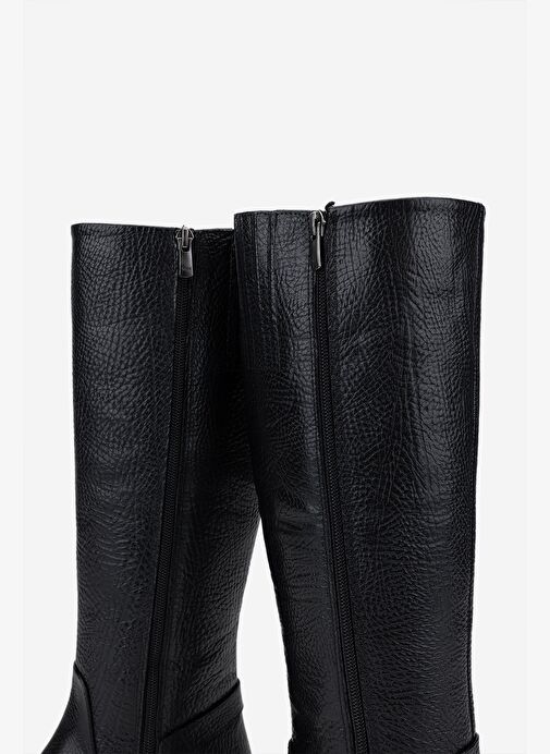 Valmenti Kadın Hakiki Deri Siyah Düz Çizme - Görsel 5