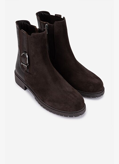 Valmenti Kadın Hakiki Deri Kahverengi Düz Bot - Görsel 3