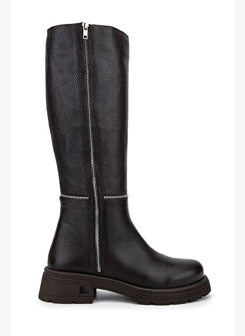 Tamer Tanca Kadın Hakiki Deri Kahverengi Floter Klasik Çizme - Görsel 2