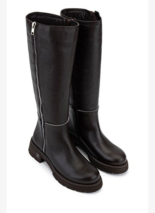 Tamer Tanca Kadın Hakiki Deri Kahverengi Floter Klasik Çizme - Görsel 3