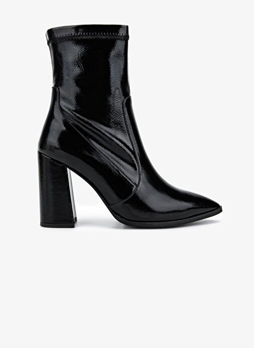 Valmenti Kadın Deri & Suni Siyah Rugan Topuklu Bot - Görsel 2