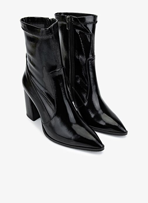 Valmenti Kadın Deri & Suni Siyah Rugan Topuklu Bot - Görsel 3