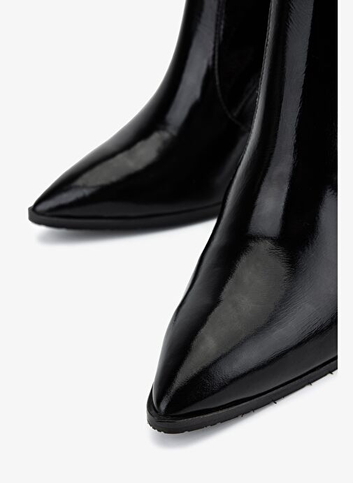 Valmenti Kadın Deri & Suni Siyah Rugan Topuklu Bot - Görsel 4