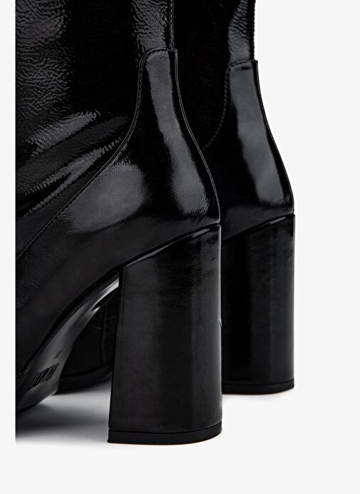 Valmenti Kadın Deri & Suni Siyah Rugan Topuklu Bot - Görsel 5