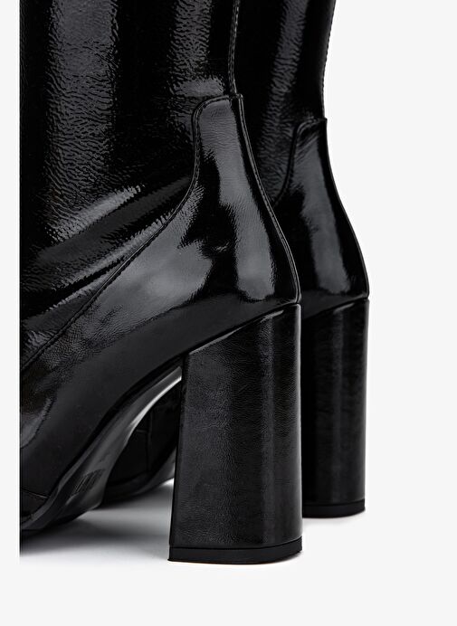 Valmenti Kadın Deri & Suni Siyah Rugan Topuklu Çizme - Görsel 5