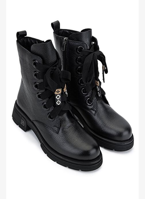 Tamer Tanca Kadın Hakiki Deri Siyah Floter Klasik Bot - Görsel 3