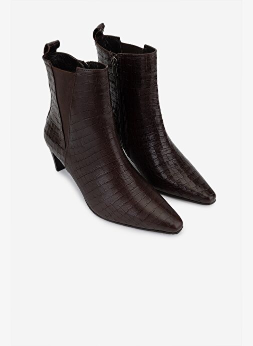 Valmenti Kadın Hakiki Deri Kahverengi Kroko Topuklu Bot - Görsel 3