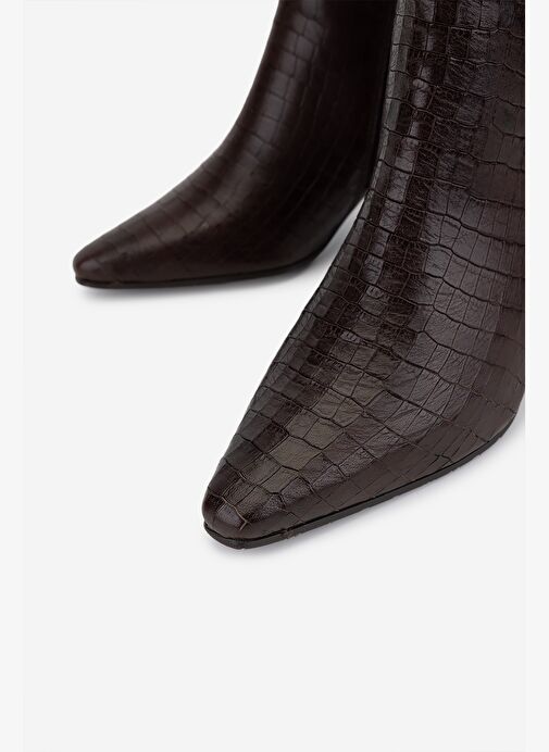 Valmenti Kadın Hakiki Deri Kahverengi Kroko Topuklu Bot - Görsel 4