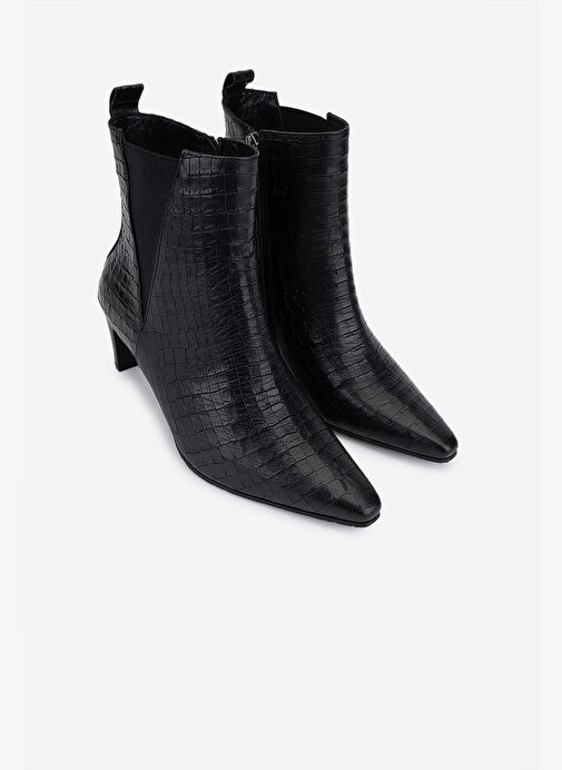 Valmenti Kadın Hakiki Deri Siyah Kroko Topuklu Bot - Görsel 3