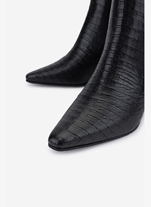 Valmenti Kadın Hakiki Deri Siyah Kroko Topuklu Bot - Görsel 4