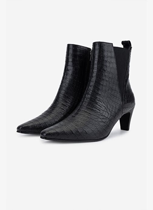 Valmenti Kadın Hakiki Deri Siyah Kroko Topuklu Bot - Görsel 6