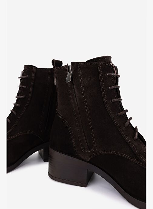 Valmenti Kadın Hakiki Deri Kahverengi Süet Topuklu Bot - Görsel 6