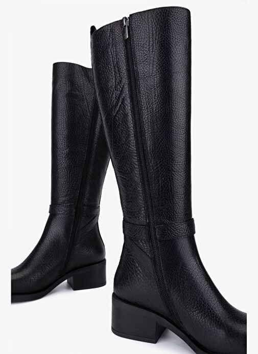 Valmenti Kadın Hakiki Deri Siyah Topuklu Çizme - Görsel 6