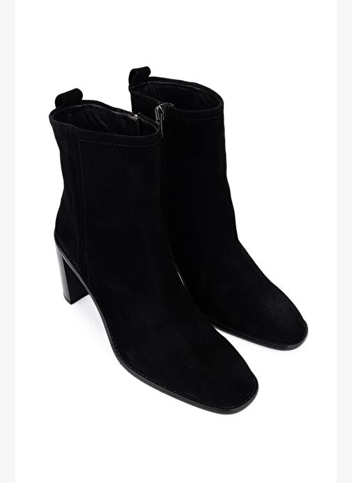 Tamer Tanca Kadın Hakiki Deri Siyah Süet Topuklu Bot - Görsel 3