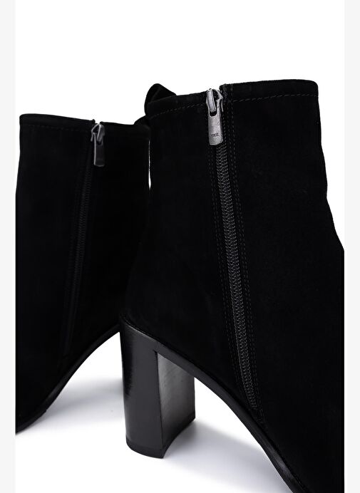 Tamer Tanca Kadın Hakiki Deri Siyah Süet Topuklu Bot - Görsel 5