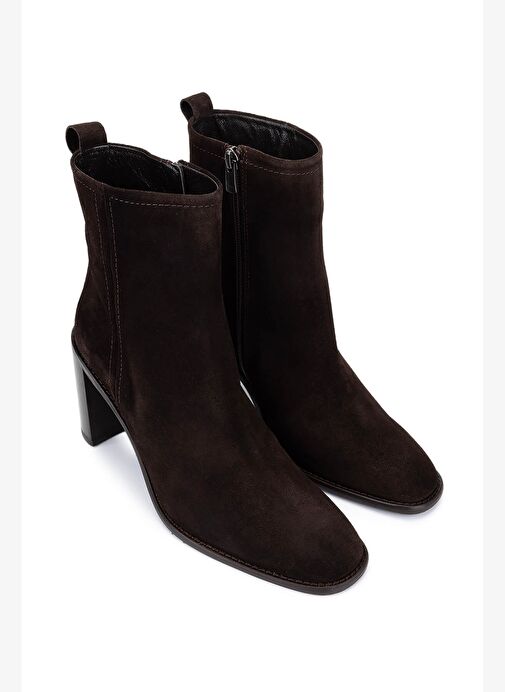 Tamer Tanca Kadın Hakiki Deri Kahverengi Süet Topuklu Bot - Görsel 3