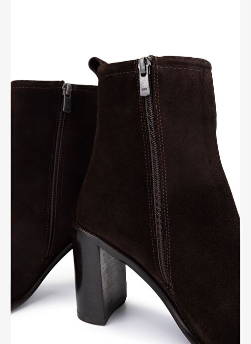 Tamer Tanca Kadın Hakiki Deri Kahverengi Süet Topuklu Bot - Görsel 6