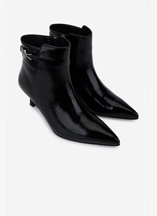 Valmenti Kadın Hakiki Deri Siyah Rugan Topuklu Bot - Görsel 3