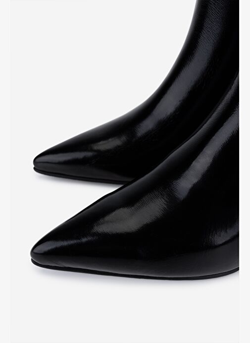 Valmenti Kadın Hakiki Deri Siyah Rugan Topuklu Bot - Görsel 4