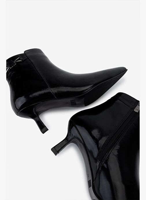 Valmenti Kadın Hakiki Deri Siyah Rugan Topuklu Bot - Görsel 6