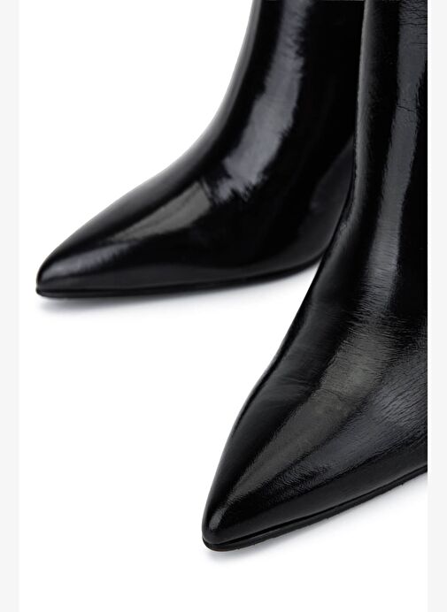 Tamer Tanca Kadın Hakiki Deri Siyah Rugan Abiye Bot - Görsel 5