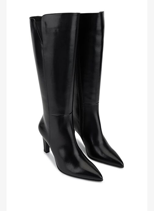 Tamer Tanca Kadın Hakiki Deri Siyah Deri Topuklu Çizme - Görsel 3