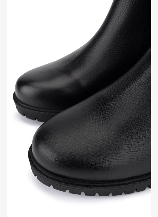 Tamer Tanca Kadın Hakiki Deri Siyah Floter Topuklu Bot - Görsel 5